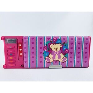 Vintage 1995 Sanrio Tweedle Dee Dee Bear Pink Puffy Pencil Case - Compartments